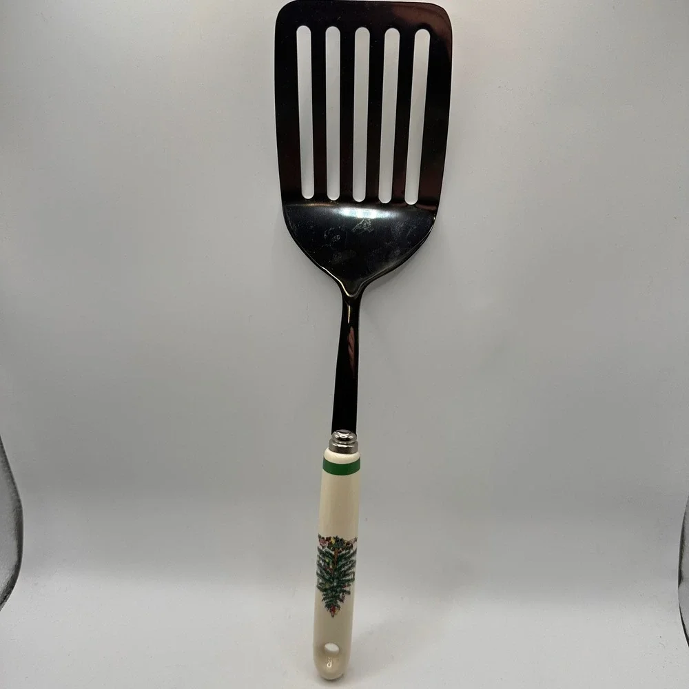 NEW! Spode Christmas Tree Stainless Steel Slotted Turner Spatula Ceramic 13